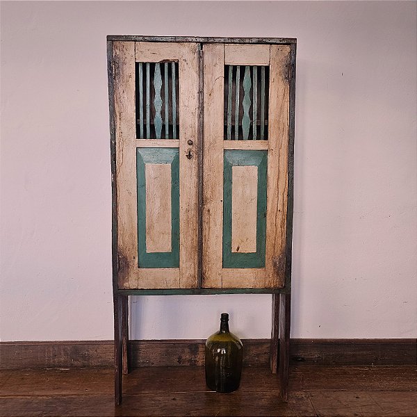 Armário Policromado 2 Portas, Pé de Banco, Séc. XIX - 77x32cm (L x P)