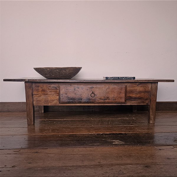 Mesa de Centro Gaveta Argola Ferro, Séc. XX, MG - 161x69cm (L x P)