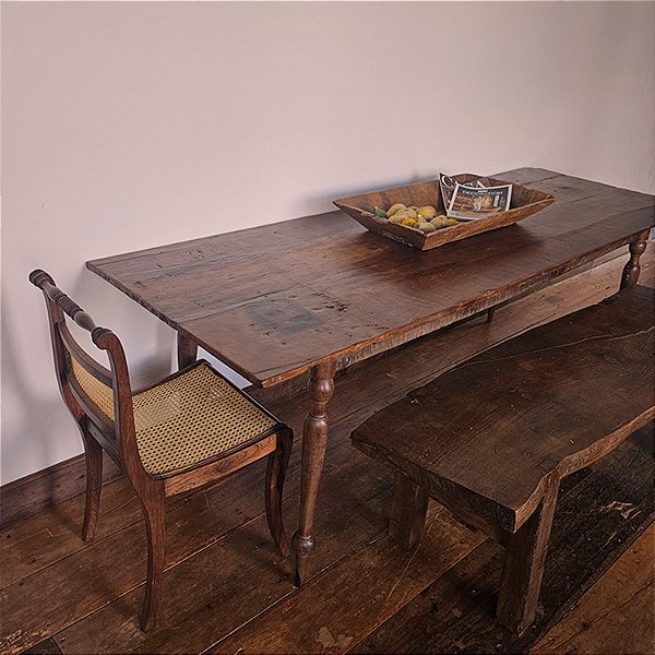 Mesa Antiga Rústica com Pés Torneados, Anos 50 - 81x240cm (L x P)