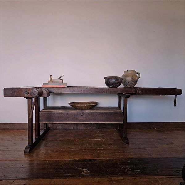 Bancada de Marceneiro Rústica c/ Baú Embutido, 50´s - 238x59cm (L x P)