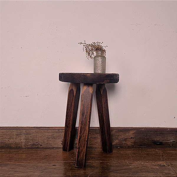 Banquinho Rústico Assento Redondo, Anos 70 - 34cm (diam)