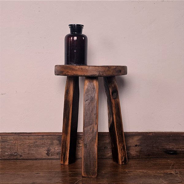 Banco Rústico Circular Tripé, Anos 70 - 33cm (diam)