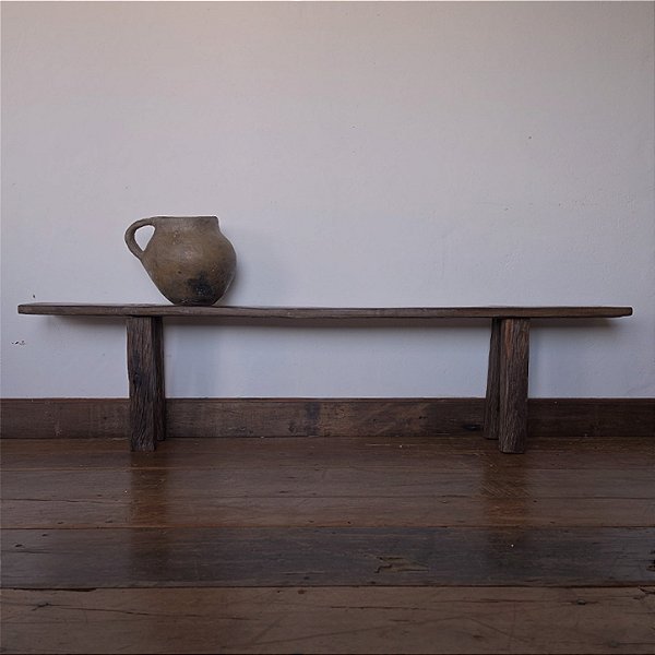 Banco Rústico de Madeira Escura, Anos 50 - 181x22x44cm