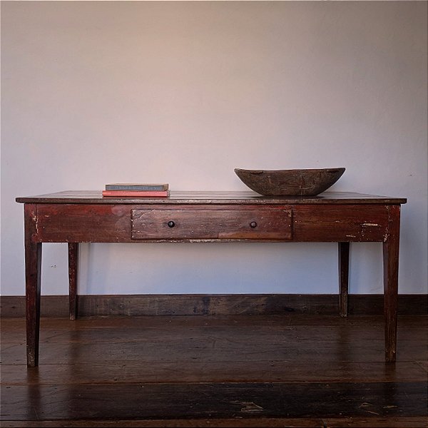 Mesa de Apoio Antiga com Pátina Vermelha, Final Séc. XIX - 180x81x79cm