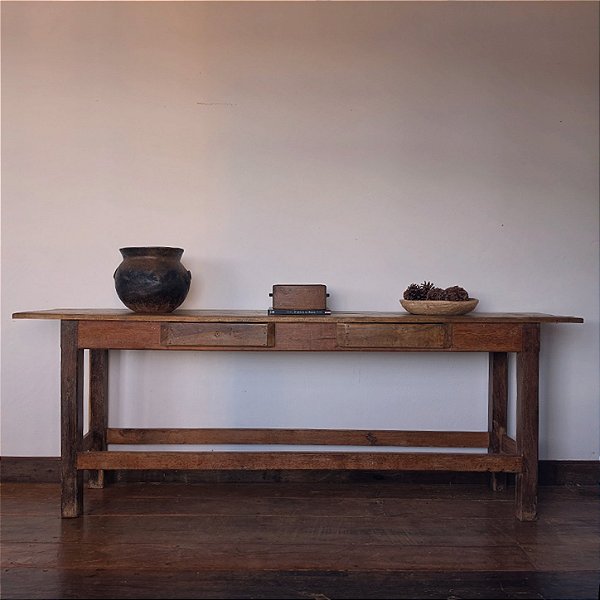 Mesa de Apoio em Madeira com Gavetas, Anos 50/60 - 254x49x93cm