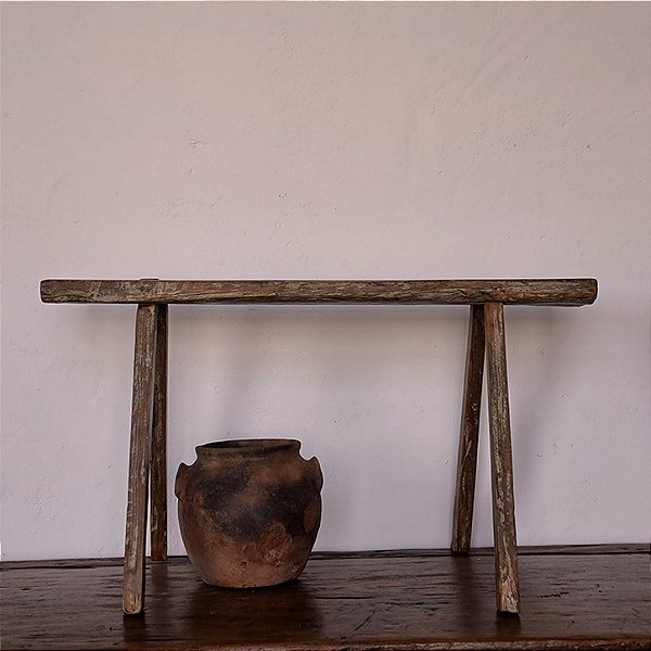 Banqueta Rústica, Pés Inclinados, Início Séc. XX - 65x19x37cm