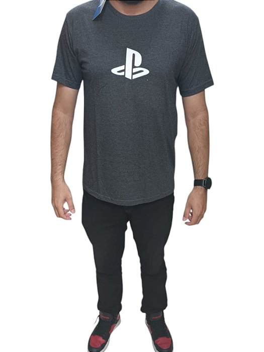 CAMISETA SÍMBOLO PLAYSTATION - CINZA (G)