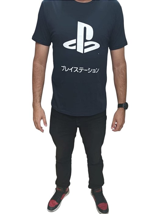 CAMISETA SÍMBOLO PLAYTATION - AZUL MARINHO (M)