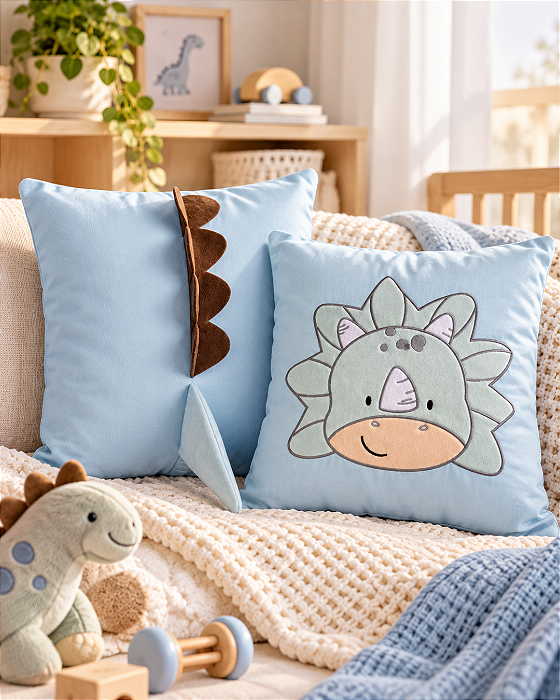 Kit 2 Almofadas Decorativas Dinossauro Papi Friends 38x38cm