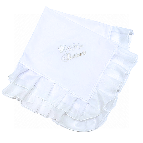 Manta Batizado com bordado  Meu Batizado e Babado