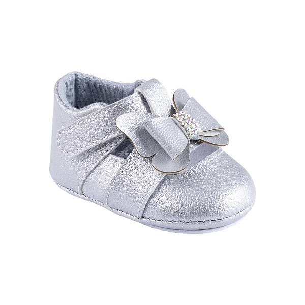 Sapatilha Bebê Feminina Prata Laço Keto Baby 1242