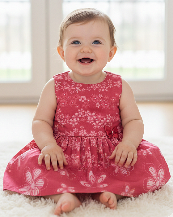 Vestido Bebê Feminino Estampado com Laço Lebhua 16688
