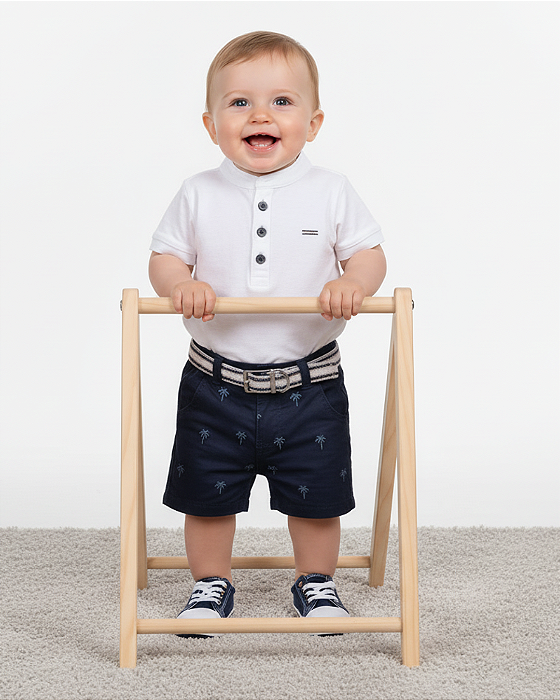 Conjunto Bebê Masculino Camisa e Shorts Sarja Paraiso 13961