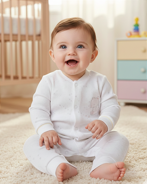 Macacão Bebê Unissex Longo Plush Estamp Bordado Letut 15757