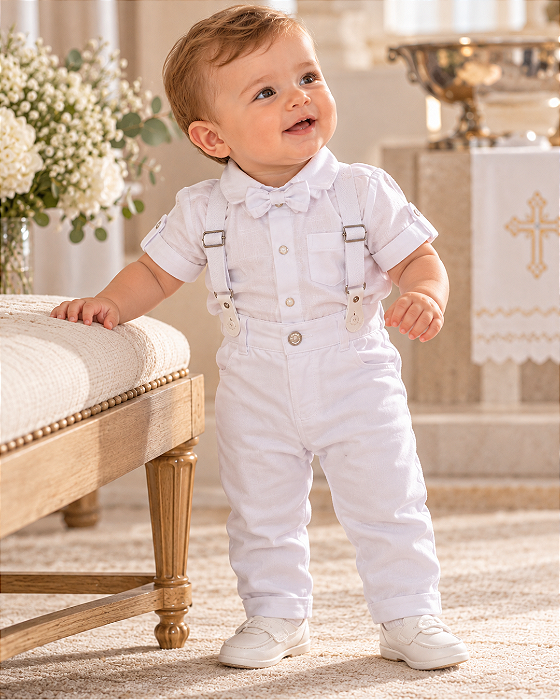 Conjunto Bebê Masculino Batizado suspensório Paraíso 15662
