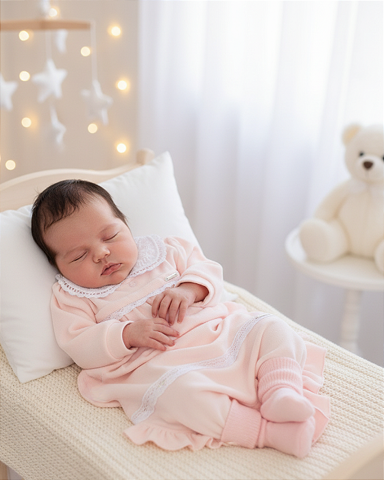 Saída Maternidade Feminina em Plush Rosa 2Pç Paraiso 16136