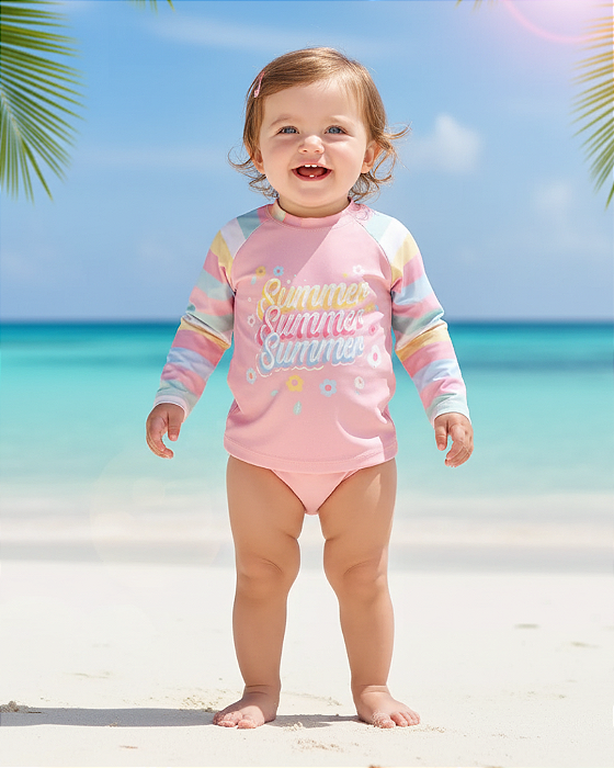 Blusa Infantil Feminina UV Manga Longa Linha Praia 15307