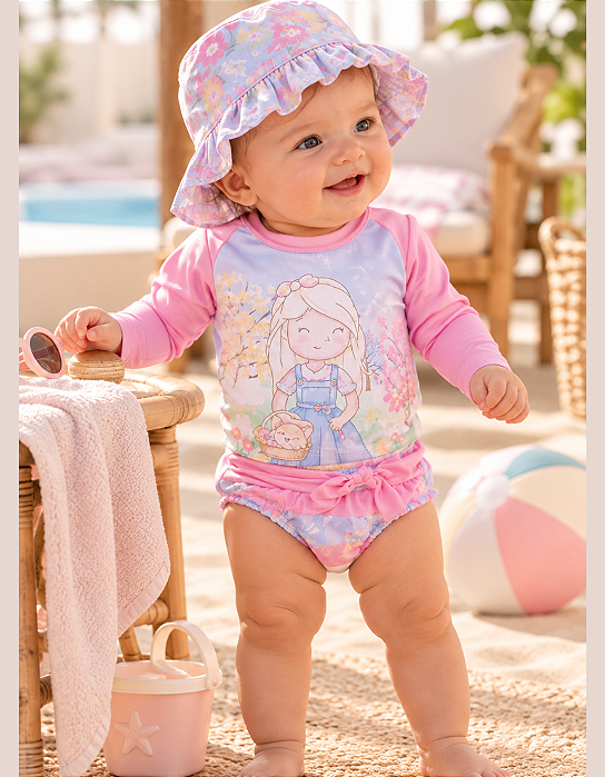 Conjunto Bebê Feminino Praia UV 50+ Lebhua 15290