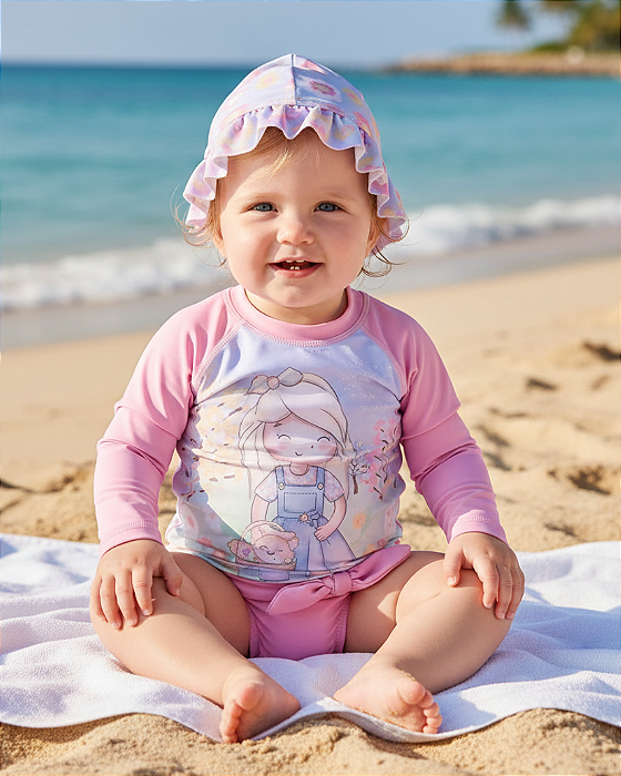 Conjunto Bebê Feminino Linha Praia com Chapéu Lebhua 15290