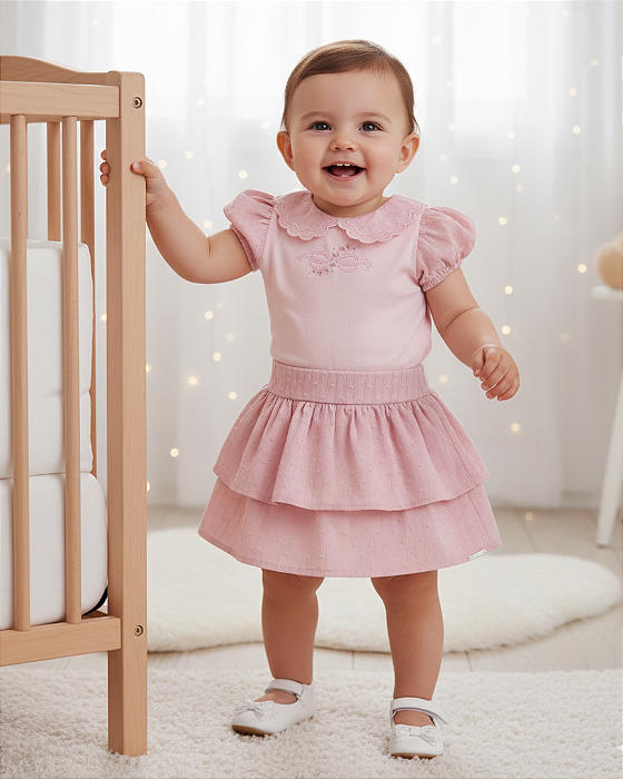 Conjunto Bebê Feminino Body Mangas Balonê Saia Paraiso 16990