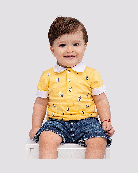 Conjunto Bebê Masculino Curto Polo ShortsJeans Paraiso 15444