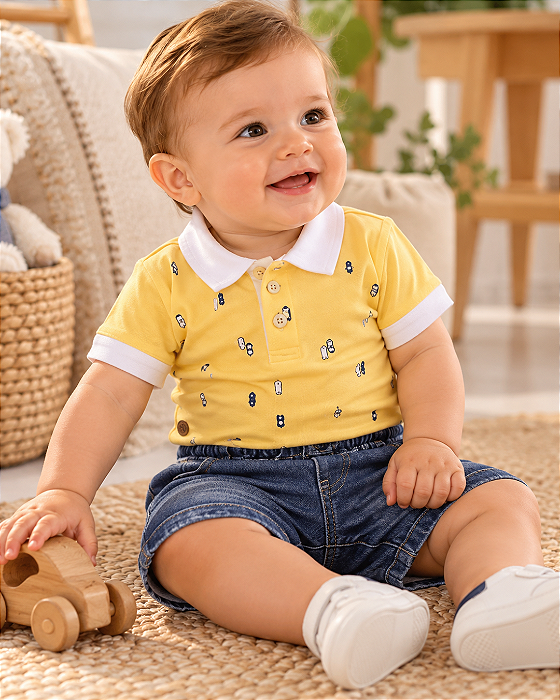 Conjunto Bebê Masculino Curto Polo ShortsJeans Paraiso 15444