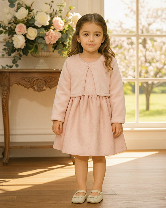 Vestido em Chiffon estampado com Bolero de pelo Paraiso 14889