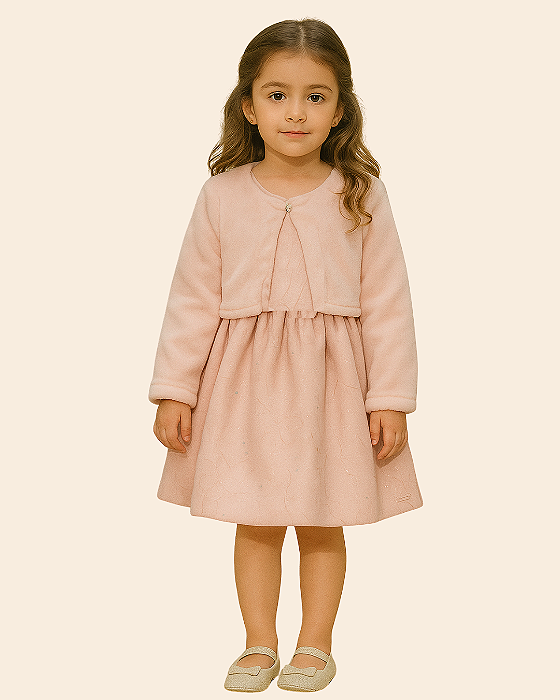 Vestido em Chiffon estampado  com Bolero de pelo Paraiso 14889