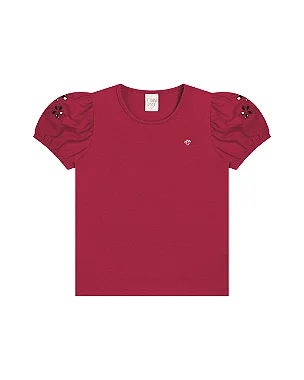 Blusa Infantil Feminina em Cotton com Mangas Bordadas 11554