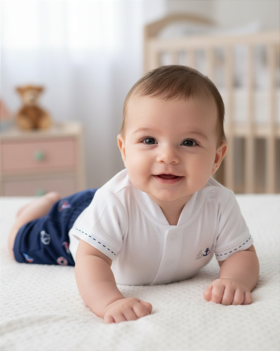 Conjunto Bebê Masculino Curt Body Shorts Bordado Letut 15096