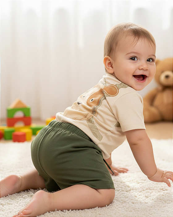 Conjunto Infantil Masculino Camiseta e Bermuda Moletom 11456