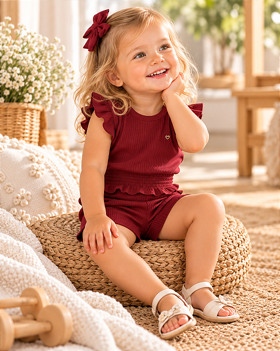 Conjunto Infantil Cropped e Shorts Meia Malha Tiny Joy 11588
