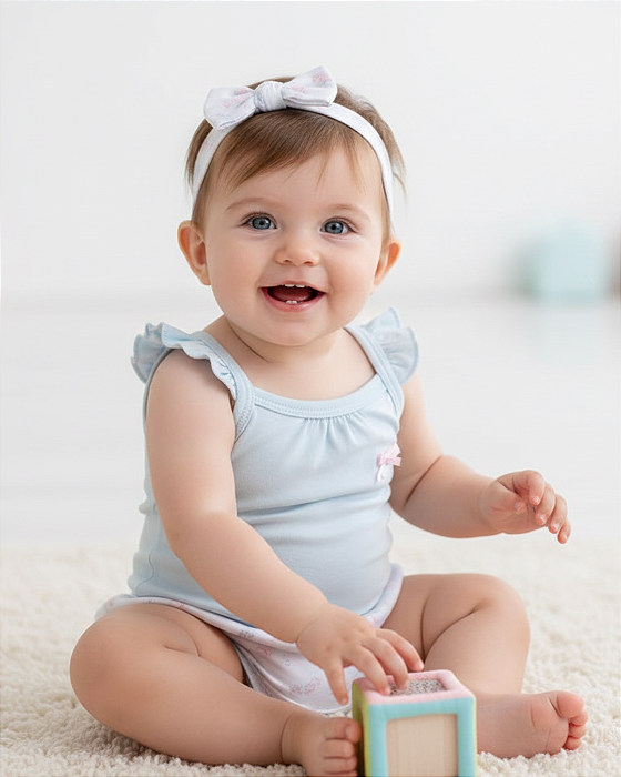 Conjunto Bebê Feminino curto Body Tiara Shorts Letut 15116