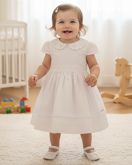 Vestido Bebe Batizado Gola Bordada Paraiso 17112