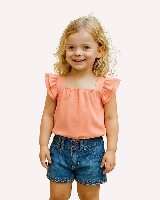 Conjunto Infantil Feminino Crepe Babado Shorts Paraiso 15572
