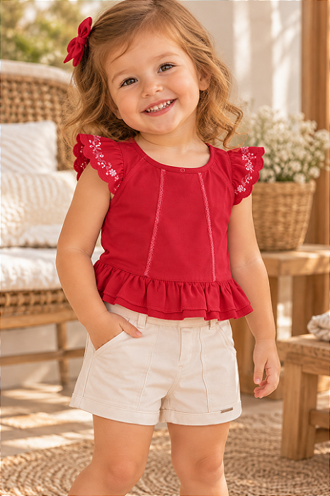 Conjunto Bebê Feminino Bata Sarja e Shorts Paraiso 15581