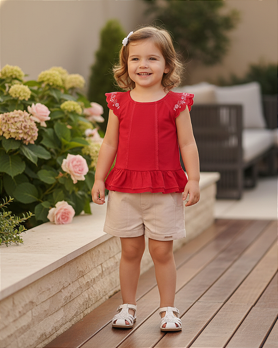 Conjunto Infantil Feminino Bata Sarja e Shorts Paraiso 15581