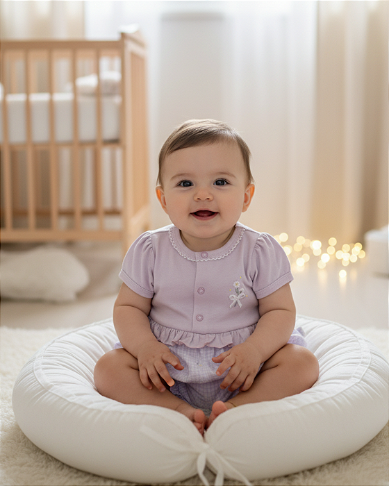 Macacão Bebê Feminino Curto Meia Malha Polif Letut 16550