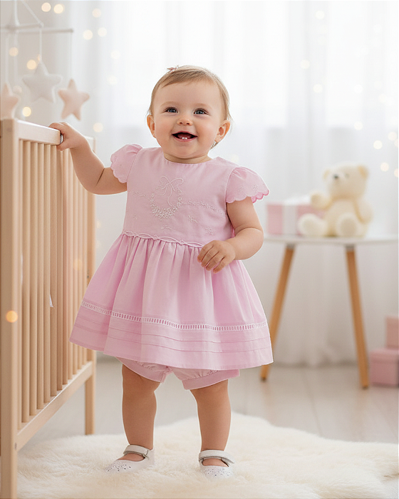 Macacão Bebê Feminino Curto Cambraia e Malha Paraiso 13913