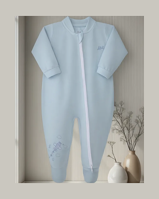Macacão Bebê Masculino Longo  Bordado Zíper Letut 16538