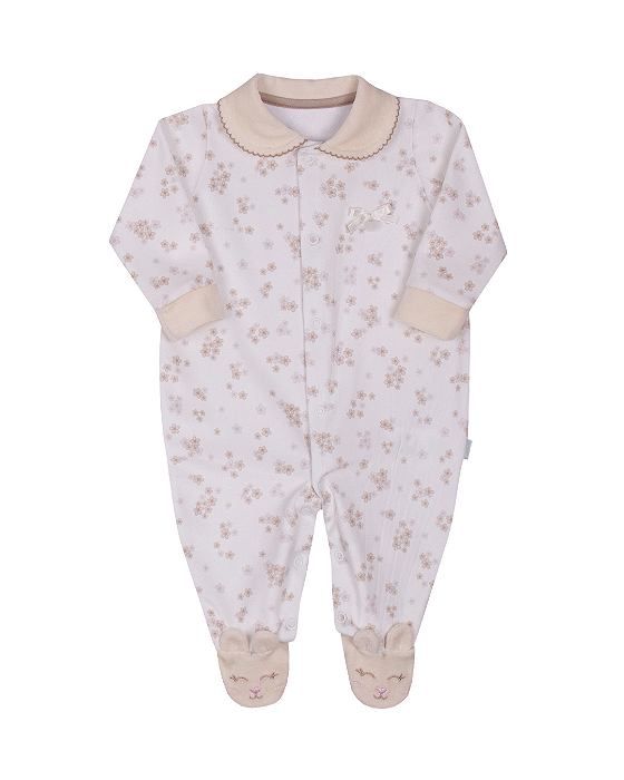 Macacão Bebê Feminino Longo Plush Estampado Bordado