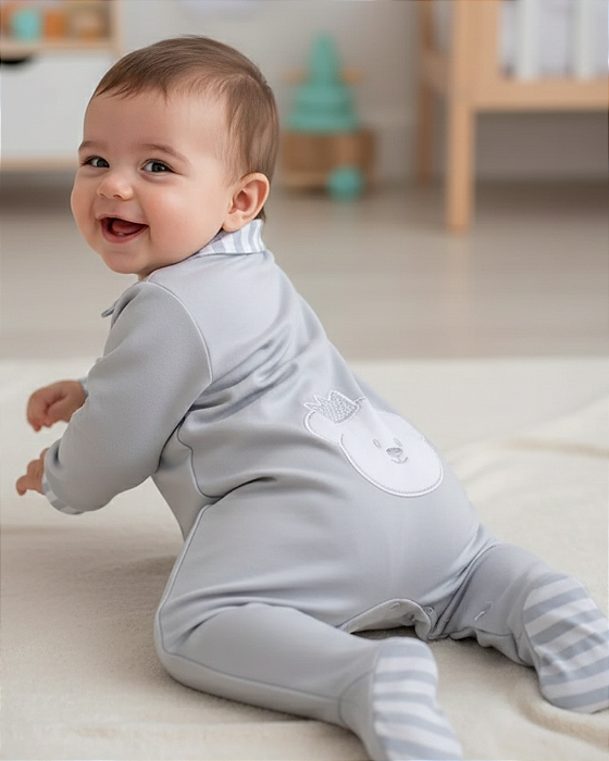 Macacão Bebê Masculino Longo Suedine Bordado Letut 13500