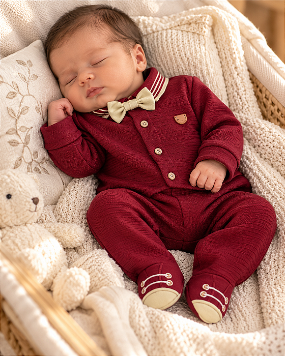 Macacão Bebê Masculino Longo Gravata Removível Paraiso 17717