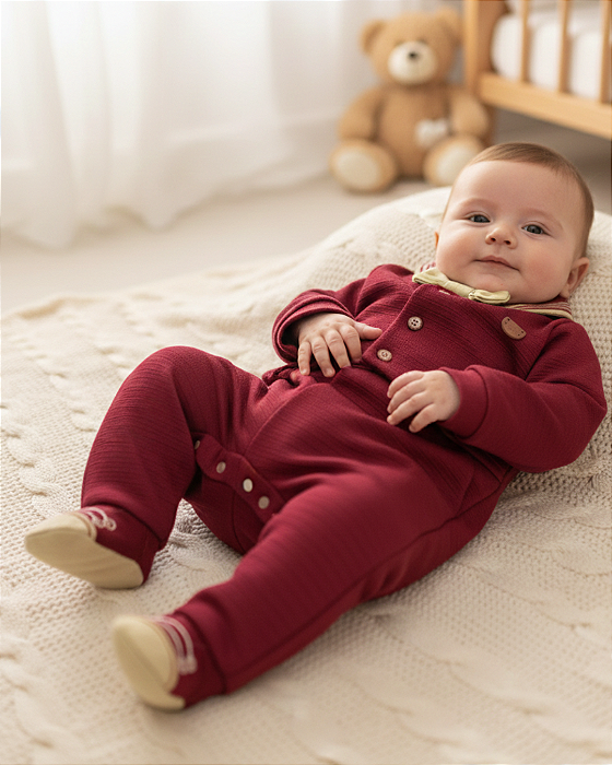 Macacão Bebê Masculino Longo Gravata Removível Paraiso 17717