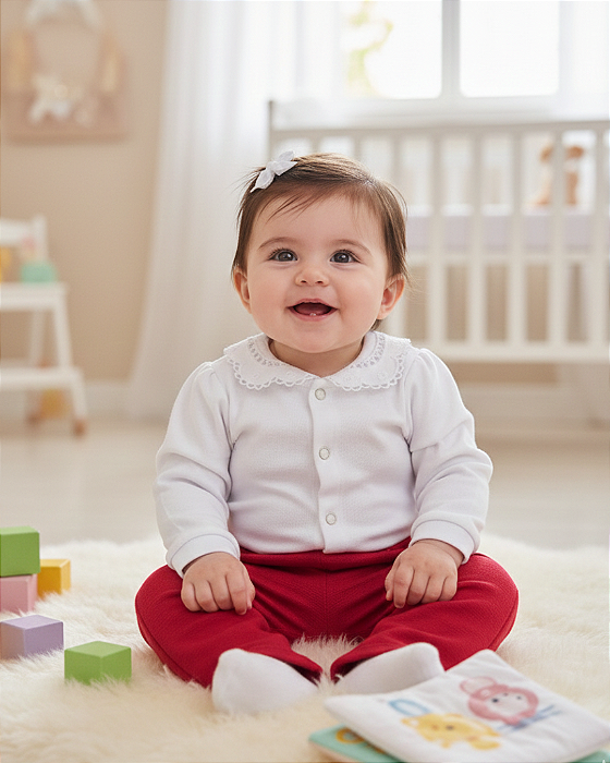 Conjunto Bebê Feminino Body Bordado e Calça Paraiso 17801
