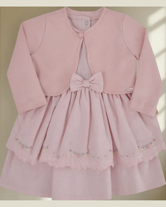 Vestido Bebê Regata com Bordado Bolero Suedine Paraiso 17848