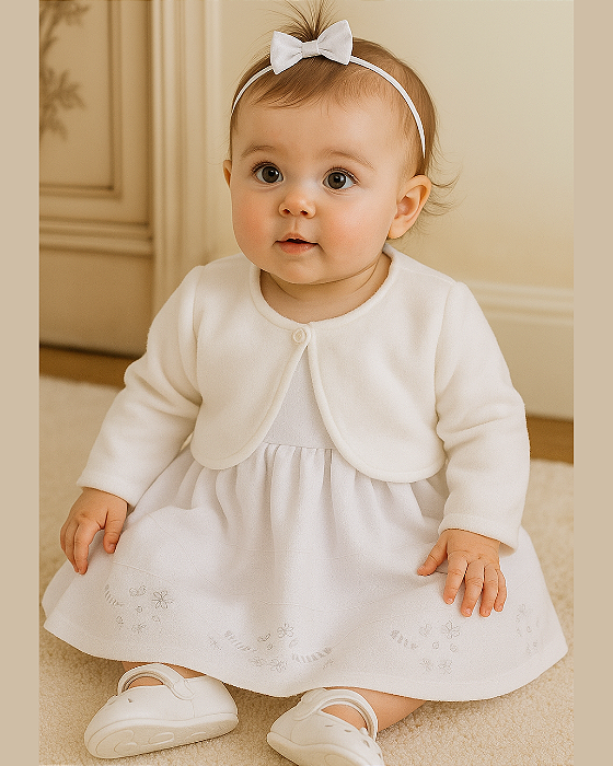 Vestido Bebê Batizado Bordado + Bolero Pelo Paraiso 17849