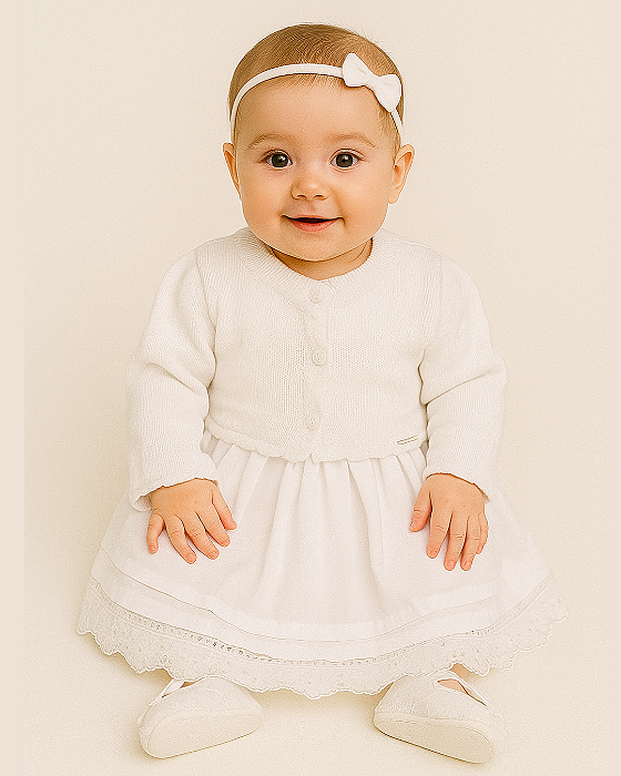 Vestido Bebê Batizado Tricoline Renda Bolero Paraiso 17857