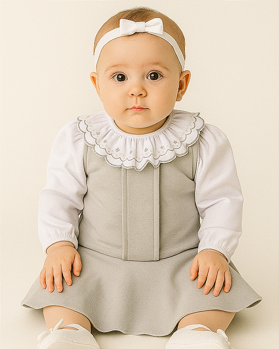 Vestido Bebê Malha Roma Body MLonga Bordado Paraiso 17859