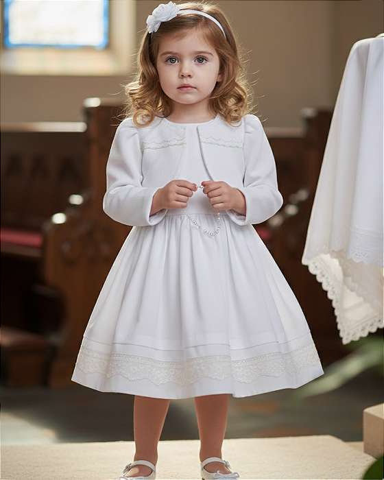 Vestido Menina Batizado Luxo Tricoline, Bolero Paraiso 17942